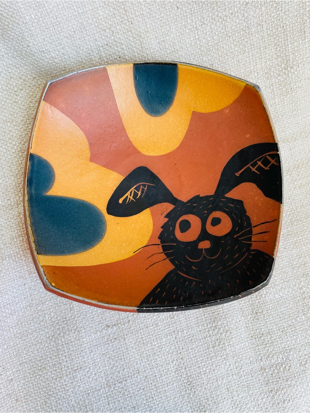 Vintage RARE Ron Philbeck Artisan Pottery Studio Handmade Rabbit Plate 6.5"